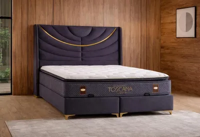 Produktbild von Bett mit Matratze Moderner Stil Blau Bett mit Stauraum Weiche Polsterung