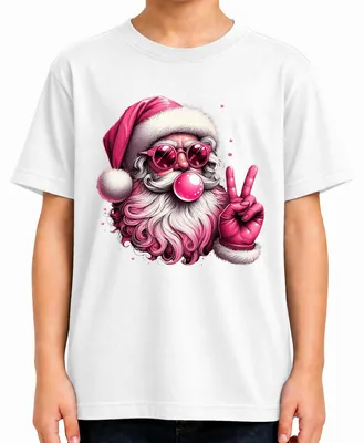 Produktbild von Hippie Weihnachtsmann Sonnenbrille Kaugummi Pink Santa Claus Cool Kinder T-Shirt, Weiß, 104