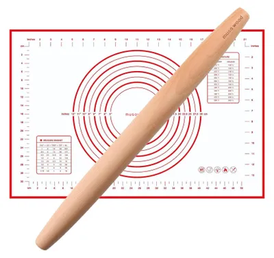 Produktbild von Buchenholz-Teigrolle mit Silikon-Backmatte 40 cm