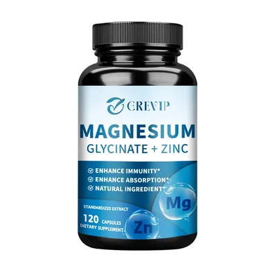 Image de Magnesium Glycinate 500mg + Zinc (120 capsules) Complément alimentaire, sommeil, stress, os, articulations, muscles, cerveau, cœur, système immunitaire