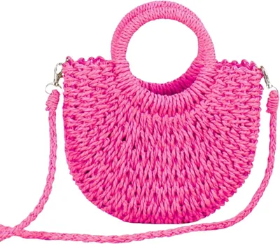 Image de Sac de plage en raphia tressé, sac cabas, sac d'été avec pompons, pour femmes