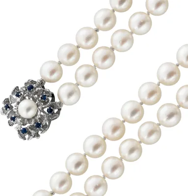 Produktbild von Perlen Collier 38cm Weißgold 750 18K Choker Akoyaperlen 9mm Saphire 38