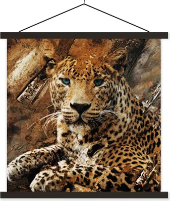 Produktbild von MuchoWow® Textilposter Leopard - Tiere - Wild 60x60 cm mit schwarzem Rahmen - Posteraufhänger