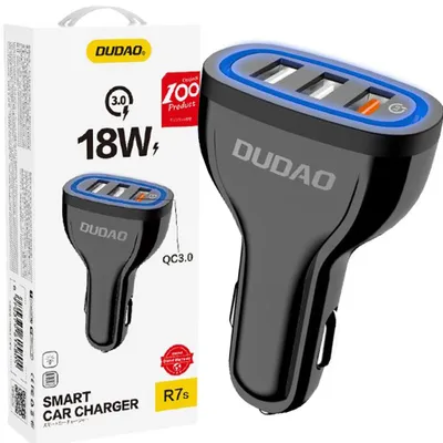 Produktbild von Dudao Autoladegerät Schnellladung 3.0 Qc3.0 2.4A 18W 3X Usb Schwarz (R7S Schwarz)
