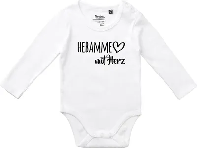 Produktbild von Huuraa Baby Body Hebamme mit Herz 80 White  Baumwolle Fairtrade Langarmbody Geschenkidee