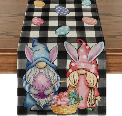 Imagen del producto de Mantel individual de Ostern, diseño de primavera, para decorar la mesa del comedor, uso interior, ideal para celebraciones y fiestas, motivos de gnomos, 180 cm de largo, 33 cm de ancho