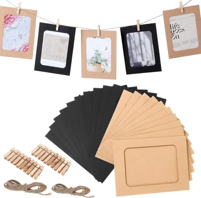 Produktbild von 20 Stück Fotorahmen 11.5x15cm Kraftpapier Karton Bilderrahmen DIY mit Clip Hanfseil  Papierbilderrahmen Für Hochzeit Party Geburtstag