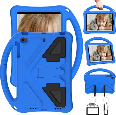 Produktbild von Kinder Hülle für iPad Mini 5/4/3/2/1, Eva Leichte Stoßfeste Faltbarem Ständer, Kids Griff Schutzhülle Blau