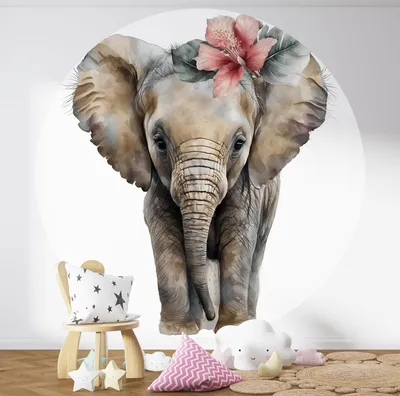 Produktbild von Runde Tapete / Kreis Kinder - Lumaléa - Elefant - Standardpapier 170 g, abwaschbar - Durchmesser 130 cm