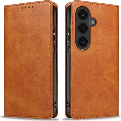 Produktbild von Handyhülle für Samsung Galaxy S26 Kunstleder Flip Cover Hülle Handytasche Case Kartenfach Farbe: Hellbraun