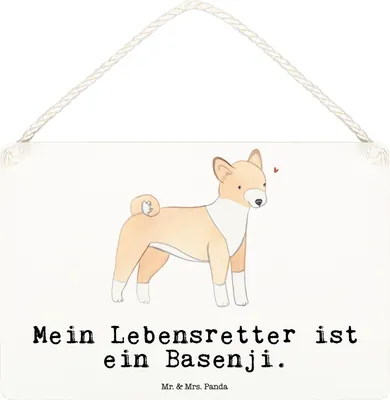 Produktbild von Mr. & Mrs. Panda Schild Basenji Lebensretter DIN A6 - Weiß - Geschenk, sprüche, Kongo-Terrier, holzbild, kleine aufmerksamkeit, wandtafel, Türschild