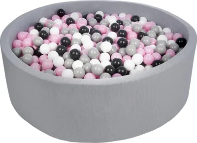 Produktbild von Bällebad für Kinder, Durchmesser ca. 125 cm + 1200 Bälle schwarz, weiß, hellrosa, grau