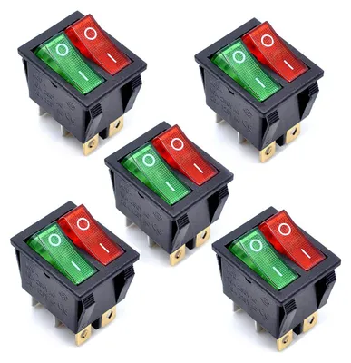 5x KCD4 Wippschalter SPST 2-Wege 250V 16A rot/grün 6P