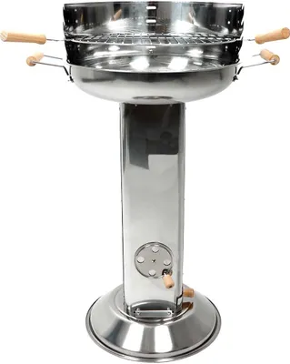 Produktbild von Säulengrill mit 4-fach höhenverstellbarem Grillrost, rund, mit 2 isolierten Haltegriffen, mit Ascheschublade, Belüftungshebel, Windschutz, Edelstahl