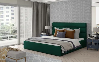 Obrázek produktu pro Manželská čalouněná postel 140x200 LUNESTO 1 - tmavě zelená