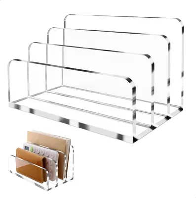 Imagen del producto de Soporte de acrílico con 3 compartimentos escalonados, de 17,5 x 10,4 cm, ideal para oficina y hogar
