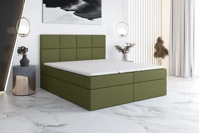 Produktbild von Boxspringbett VAR 140 x 200 mit 2 Bettkästen, Bonell-Matratze und Topper. Farbe: Grün.