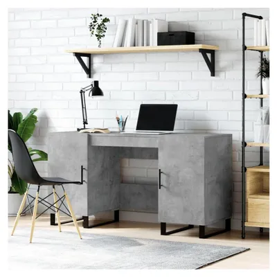 Produktbild von Industrieller Schreibtisch in Betongrau aus Holzwerkstoff und Eisen 140x50x75cm - Büro und Arbeitszimmer