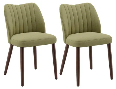 Produktbild von 2er-Set gepolsterte Esszimmerstühle aus Stoff, dickes Sitzkissen, Antirutschgleiter, moderne Küchenstühle im eleganten Design, Grün