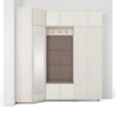 Produktbild von Garderoben-Set Napoli Version 20: Eckschrank mit Polsterpaneelen, Schuhschrank, Hängeschrank für Flur und Eingangsbereich (Cashmere/Trinity 03)