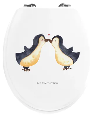 Produktbild von Mr. & Mrs. Panda Toilettendeckel Pinguin Liebe - Weiß - Geschenk, Hochzeitstag, WC Brille, Geschenkidee, Deckel, Hochzeit, Pinguine, Klobrille, Sitz, klo, Love, Vertraut