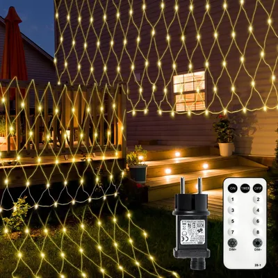 LED-Lichtnetz 3x2 m, 216 warmweiße LEDs, 8 Modi, Timer