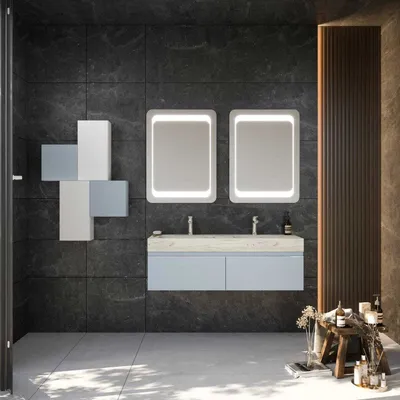 Immagine prodotto di Mobile bagno sospeso 120cm blu pastello doppio lavabo hpl | Diamante