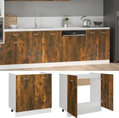Produktbild von "Winter Sale" Küchenschränke - Braun Spülenunterschrank Lyon Räuchereiche 80x46x81,5cm Holzwerkstoff DE1928080