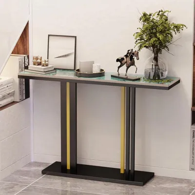 Productafbeelding van Bolt Edge Moderne Console Tafel - Marmerlook en metalen frame - Wandtafel met lades - 118x30x78 cm