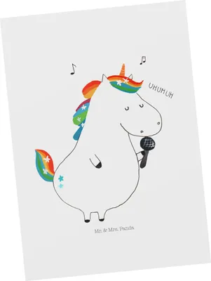 Produktbild von Mr. & Mrs. Panda Fotokarte Einhorn Sänger - Weiß - Geschenk, Grußkarte, Disco, Fest, Postkarte, Feier, Freundin, Kunstkarten, Ansichtskarten, Ansichtskarte, Postkarten
