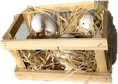 Produktbild von OSTERDEKO Gänse Familie + Holzkiste mit Stroh