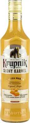 A bottle of Krupnik Slony KARAMEL Salted Caramel Likör.