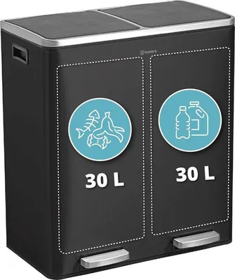Produktbild von Famanu Abfalltrennbehälter 60 Liter - Edelstahl Softclose mit 2 Fächern