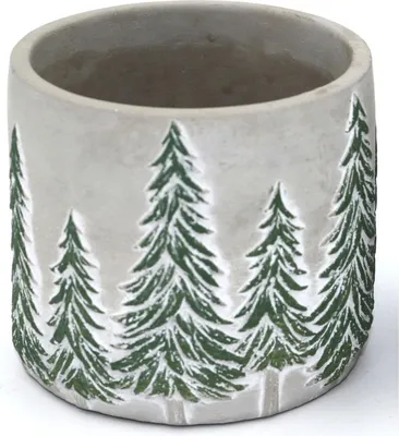 Image de Cache-pot en ciment d'env. Ø 10,8 x H 10,2 cm avec décor de sapin | Pot de fleurs décoratif aspect béton | Décoration de Noël et d'hiver pour plantes