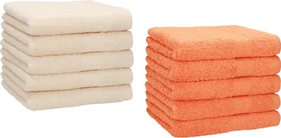 Produktbild von Betz 10 Stück Gästetücher 30x50 cm PREMIUM 100% Baumwolle Set  Farbe: beige und orange