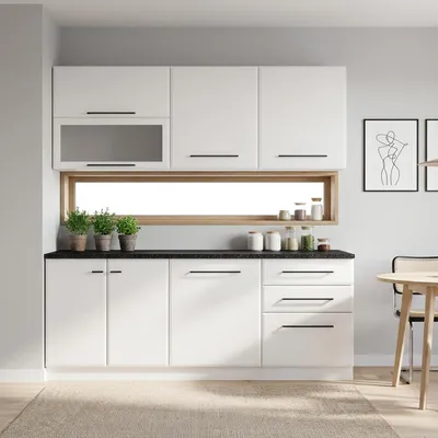 Produktbild von Homestyle4u Küche Küchenblock 200 cm Weiß Küchenzeile ohne Geräte Einbauküche Singleküche