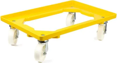 Produktbild von Transportroller für Euroboxen 60x40cm mit Kunststoffräder gelb | Offenes Deck | 2 Lenkrollen & 2 Bremsrollen | Traglast 300kg | Kistenroller Logistikroller Rollwagen Profi-Fahrgestell