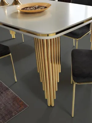 Immagine prodotto di Tavolo da pranzo Tavolo da sala da pranzo Zona pranzo Mobili da sala da pranzo Tavolo legno Oro Bianco