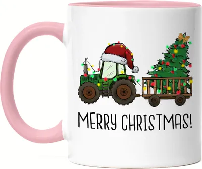 Produktbild von Merry Christmas Tasse Rosa Weihnachten Weihnachtsbaum Weihnachtsdekoration Traktor Weihnachtsstern