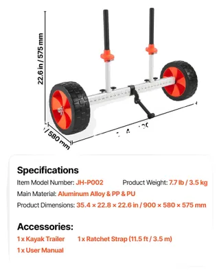 Image de Chariot pour kayak, capacité de charge de 104 kg, roues robustes en PU, 230 lb