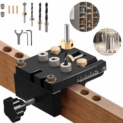 Produktbild von 6/8/10/15mm Bohrschablone Selbstzentrierendes, 3-in-1 Dübel-Jig-Kit, für die Holzbearbeitung Exakte Dübellöcher