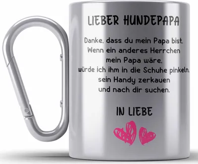 Produktbild von Trendation - Hunde Papa Geschenk Edelstahl Tasse Karabiner mit Spruch für Hundepapa (Silber)
