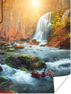 Produktbild von MuchoWow® Poster Wasserfall - Sonne - Herbst 120x160 cm - Wandbilder