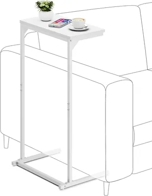 Imagen del producto de Mesa auxiliar de forma en "C" de 73 cm de altura, en color blanco, ideal para el salón o el dormitorio