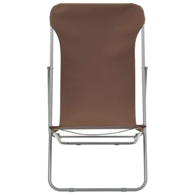 A brown folding chair with a gray metal frame is shown from the front.