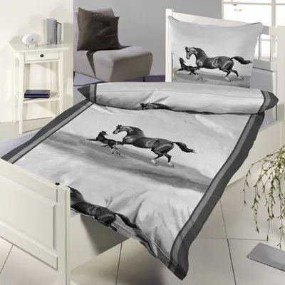 Produktbild von Bettwäsche 2tlg. Microfaser Pferde-Dekor schwarz weiß 135x200 RV
