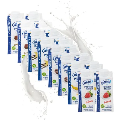 Produktbild von all in® 5er MIX COMPLETE Protein 14 x 200 ml | Hochkalorische Trinknahrung auf Milch-Basis | 5 Sorten | Vanille | Kaffee | Erdbeer | Banane | Schoko