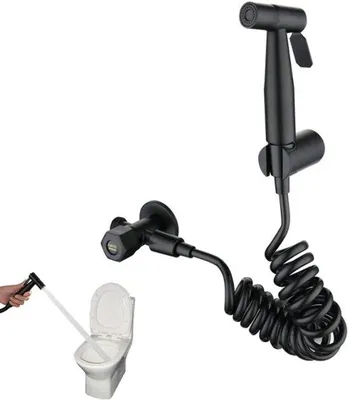 Image de Kit de bidet portable avec lance de 2 m, raccord en T et support mural, noir
