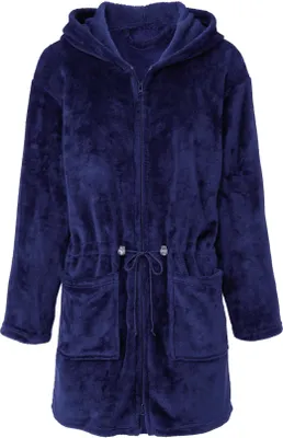 Produktbild von Famous Bademantel M dunkelblau Polyester Mikro-Flanell 210g/m²Kapuze Reißverschl.
