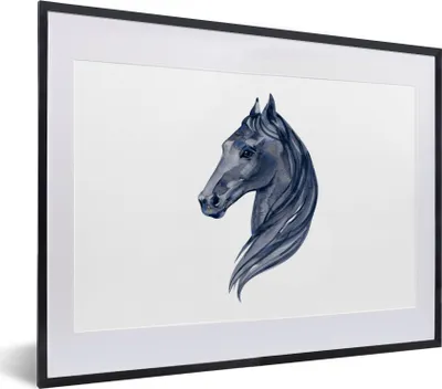 Produktbild von MuchoWow® MuchoWow® Gerahmtes Poster Pferd - Aquarell - Blau - Mädchen - Kinder - Mädchen 40x30 cm - Poster mit zchwarzem Bilderrahmen - Bilderrahmen - Poster im Rahmen